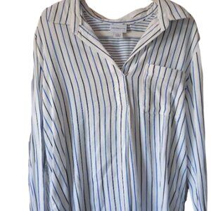 Liz Claiborne Blouse-y Blue Striped Long Sleeve Buttoned Shirt Blouse Size L